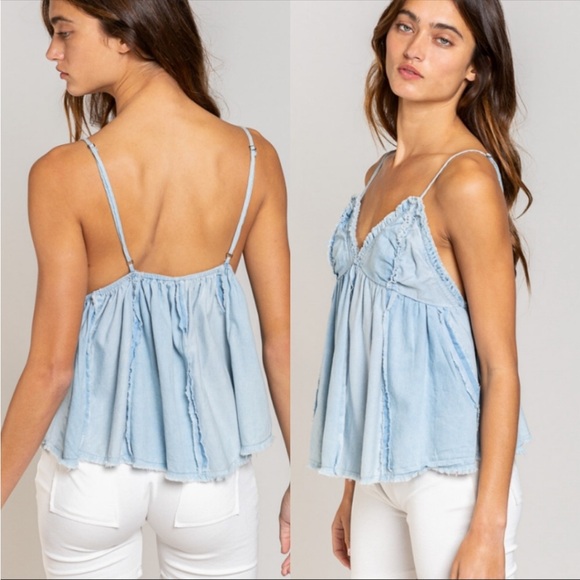 POL - Deep V Denim Tank Top - Picture 3 of 10